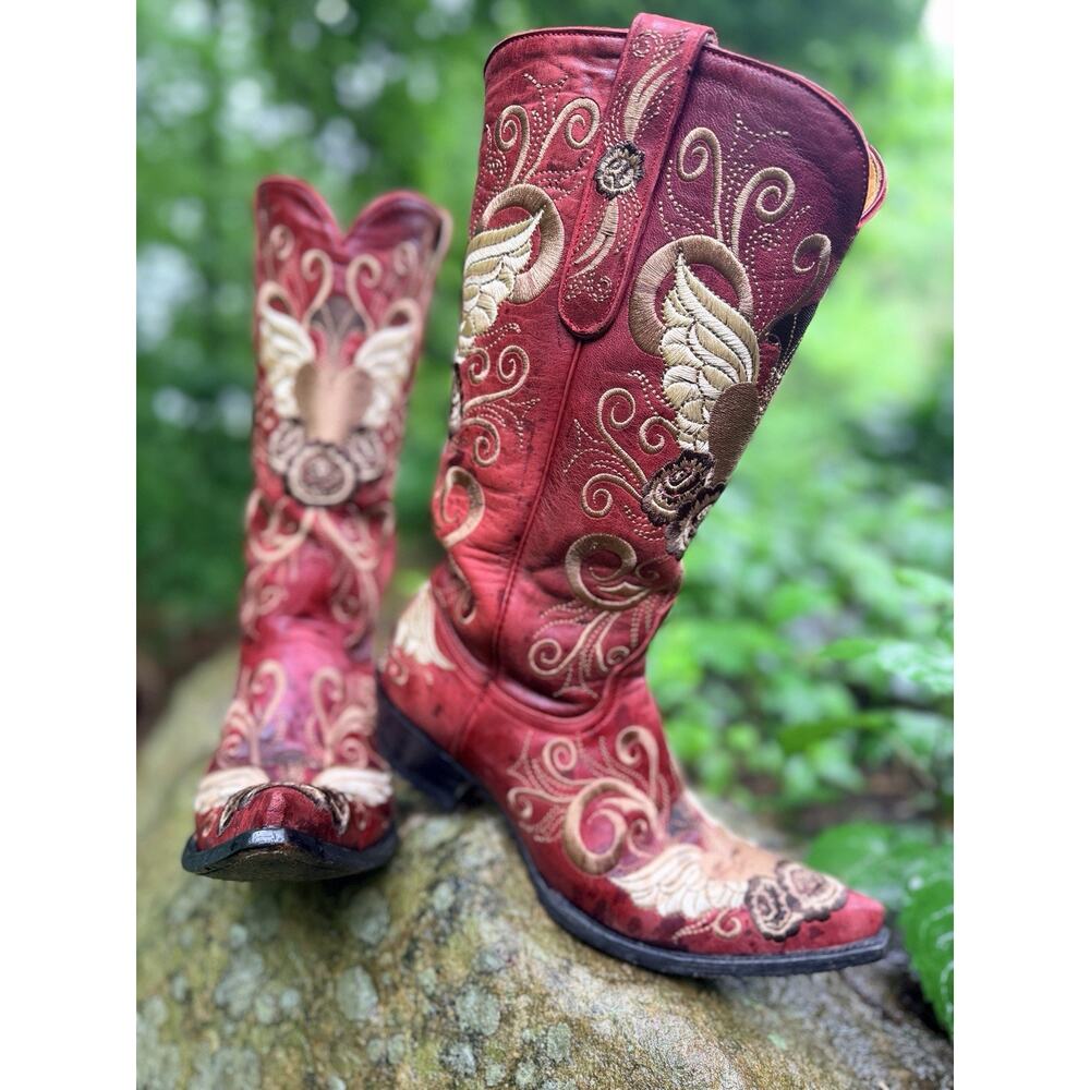 Old Gringo Grace Red Embroidered Wing Heart Western Boots 7